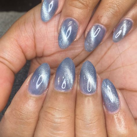 Cat eye adds such a fun flair to you nails! Ask about it at your next appointment! #manicure #nailsnailsnails #nailstagram #nailsonfleek @nikki.brushed.nail.salon Blue Grey Cat Eye Nails, Light Blue Cat Eye Nails, Gel Nails Cat Eye, Jersey Nails, Nails Cat Eye, You Nails, Cat Eye Nails, South Jersey, Nails On Fleek