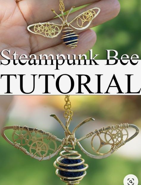 Wire Bees Diy, Diy Wire Animals, Wire Insects How To Make, Steampunk Jewelry Ideas, Wired Jewelry Diy, Wire Wrapped Earrings Tutorial, Bee Jewelry Diy, Wire Bee, Steampunk Bee