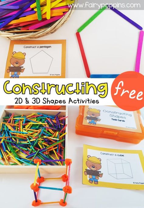 Composing Shapes Kindergarten Free, Kindergartners Activities, Construction Activities For Kids, 3d Shapes Activities, 2d Shapes Activities, Preschool Shapes, Blends Activities, Community Workers, Preschool Stem