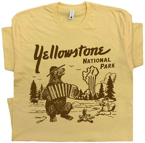 Amazon.com: S - Yellowstone National Park T Shirt Wyoming Grand Tetons Tee Vintage Old Faithful Dutton Ranch Men Womens: Clothing National Park Shirts, Yellowstone T Shirts, National Park Shirt, Camping Tee, Vintage Camping, Yellow T Shirt, Yellowstone National Park, Camping Shirt, Funny T Shirt