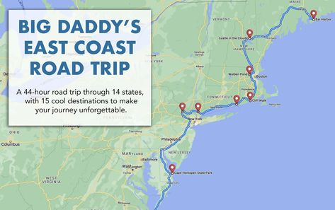 East Coast Road Trip Itinerary East Coast Aesthetic, Maine Road Trip, Coast Aesthetic, Vacation 2024, East Coast Beaches, Route 66 Road Trip, Road Trip Map, Rv Road Trip, East Coast Travel