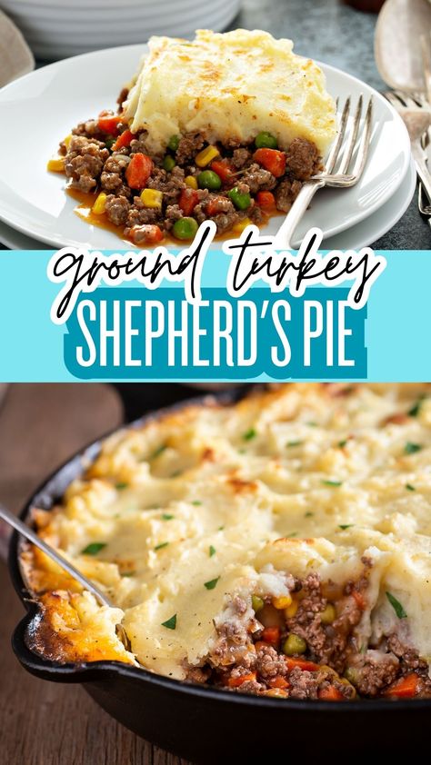 Shepherd’s pie, a time-honored dish originating from the United Kingdom, has captured hearts with its comforting layers of meat, vegetables, and mashed potatoes. Lighten up this hearty dinner recipe by omitting the thick sauce and trading traditional beef for healthier ground turkey. Healthy Shepards Pie, Turkey Shepards Pie, Ground Turkey Shepherd's Pie, Turkey Shepherds Pie Recipe, Best Shepherds Pie Recipe, Shepards Pie Recipe, Turkey Shepherds Pie, Healthy Pie Recipes, Shepherd's Pie Recipe