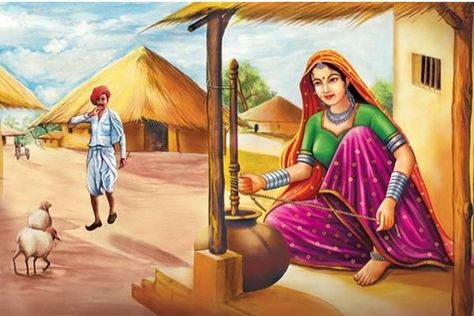 Village Scene Drawing, Farmer Painting, Festival Paint, Village Painting, Rajasthani Painting, Ganesh Art Paintings, Rajasthani Art, Indian Women Painting, Painting Skills