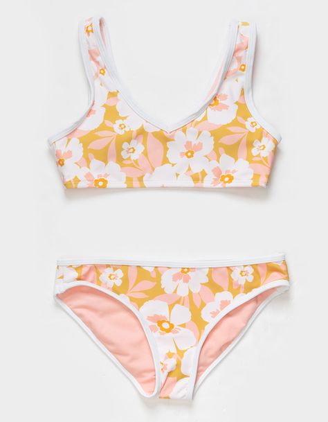 Raisins Golden Bikini Set. A Dazzling Ensemble That Brings A Touch Of Sunshine To Every Swimwear Occasion. The Bralette Top Features A Pullover Design And Removeable Bra Pads. Matching Bottoms Are Full Coverage And Fully Lined. 82% Nylon, 18% Spandex. Hand Wash. Imported. | Raisins Golden Girls Bikini Set Preppy Bathing Suit, Preppy Swimsuit, Trendy Bathing Suits, Pretty Swimsuits, Summer Bathing Suits, Beach Bathing Suits, Casual Preppy Outfits