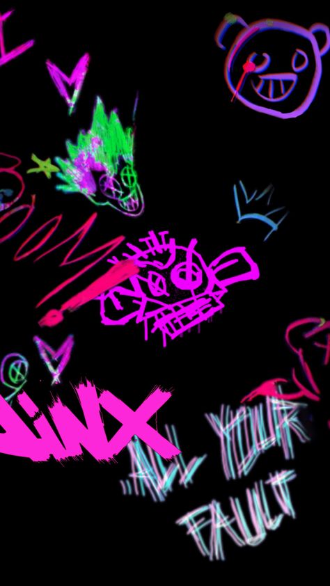 Jinx Arcane Graffiti, Jinx Phone Wallpaper, Jinx Phone Theme, Jinx Wallpaper Iphone, Arcane Graffiti, Jinx Background, Jinx Graffiti, Jinx Wallpaper, Anime Graphics