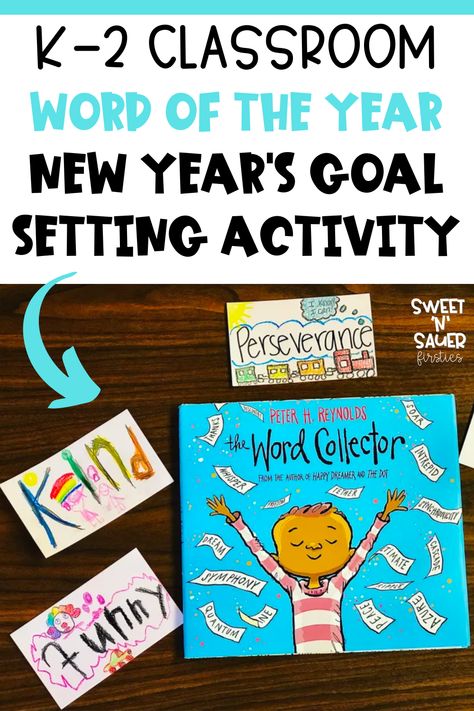 Have you tried word of the year in elementary? This is a wonderful goal setting activity for kids. I love to incorporate the book, The Word Collector by Peter H. Reynolds. One of my The Word Collector book activities is to create an interactive anchor chart in reading. Inside this blog, you can also find writing crafts for kids, goal setting for students, growth mindset games, and much more! Your elementary students will love completing these during literacy whole group or literacy small group. Goal Setting Books For Kids, One Word For Kids Book Activity, Word Collector Activities, Goal Setting Lessons For Elementary, Word Collector Bulletin Board, One Word Goals For Students, The Word Collector Activities, Goal Setting Activities For Kids, New Year Writing Activities