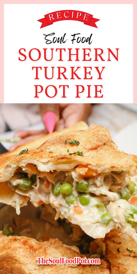 What do you usually do with your turkey leftovers? Make a creamy comfort food dish with a bonus flakey pie crust. Also known as a Southern turkey pot pie recipe! Indulge in the warm, comforting flavors of this delicious Southern turkey pot pie recipe. It’s a soul food Southern tradition and another down-home cooking recipe I’m delighted to share. What makes a soul food Southern turkey pot pie recipe? Soulful comfort meets home-style goodness in this remarkable turkey pot pie recipe... Soul Food Chicken, Turkey Pot Pie Recipe, Flakey Pie Crust, Southern Chicken, Southern Turkey, Pot Pie Filling, Turkey Pot, Pot Pie Recipe, Turkey Pot Pie