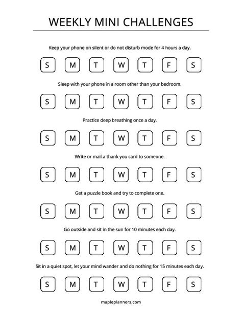 Weekly Mini Challenges Template Challenges Template, Habit Tracking, Productive Things To Do, Positive Habits, Planner Binder, Puzzle Books, Self Care Activities, Cool Eyes, Journal Ideas