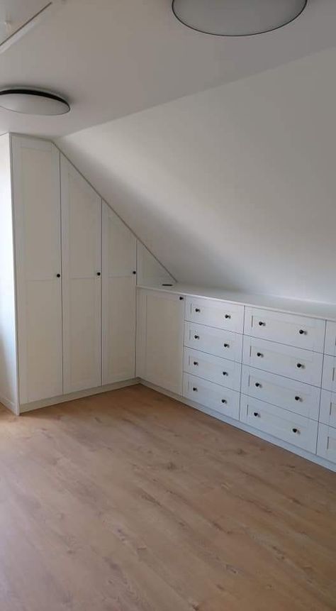 Eave Storage, Attic Bedroom Ideas Angled Ceilings, Loft Room Ideas, Loft Closet, Bedroom Storage For Small Rooms, Loft Conversion Bedroom, تحت الدرج, Attic Bedroom Storage, Attic Wardrobe