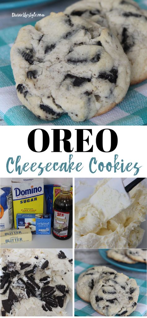 OREO Cheesecake Cookies Decadent Dessert Recipe Cheesecake Cookies Recipes, Oreo Cheesecake Cookies, Oreo Desserts, Oreo Dessert Recipes, Cookies And Cream Cheesecake, Oreo Recipes, Cheesecake Cookies, Easy Baking Recipes Desserts, Tasty Baking