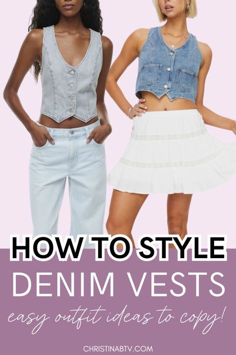 Find out how to style outfits with a denim vest in our new blog post! Unveil a variety of Outfit With Denim Vest ideas that are perfect for adding a stylish layer to any look. Discover Denim Vest Top Outfit inspirations that offer a blend of comfort and chic. Elevate your style with these creative and trendy ways to incorporate a denim vest into your outfits. Transform your wardrobe with these fashionable denim vest styling tips. Vest Top Outfits, Denim Vest Top, Denim Vest Outfit, Outfits For Short Women, Vest Ideas, Vest Outfits For Women, Womens Denim Vest, Denim Vests, Trendy Denim