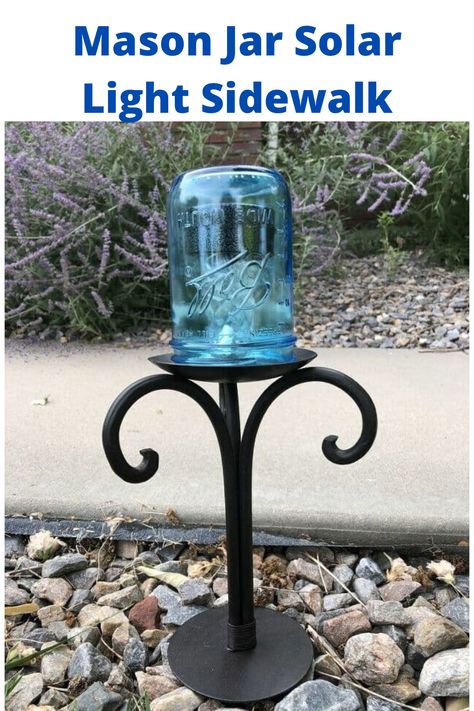 I bought some candle holders from a thrift store, blue mason jars from a garage sale, and put them together with some solar lights to create a beautiful light up sidewalk for my home. Crafts Using Mason Jars, Candle Headboard, Sidewalk Lighting, Christmas Bazaar Crafts, Mason Jar Solar Lights, Mason Jar Craft, Light Bulb Crafts, Solar Lights Diy, Solar Light Crafts