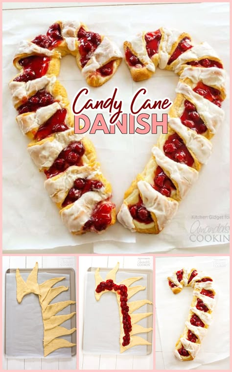 Crescent Roll Candy Cane, Candy Cane Danish, Crescent Roll Danish, Breakfast Danish, Almond Glaze, Christmas Pastries, Family Breakfast, Crescent Roll, Christmas Brunch