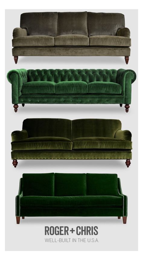 Velvet Sofa Living Room, Small Sectional Sofa, Velvet Furniture, Green Couch, Green Velvet Sofa, Velvet Couch, Green Sofa, Green Rooms, Green Decor