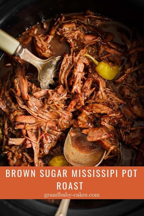 Brown Sugar Mississippi Pot Roast Recipe - Prepared in a flash, this tender, flavorful, savory yet sweet pot roast that melts in your mouth is calling your name! #potroast #beef via @grandbabycakes Rump Roast Crock Pot Recipes, Crockpot Rump Roast, Chuck Roast Crock Pot Recipes, Mississippi Pot Roast Recipe, Sweet Pot, Crockpot Roast Recipes, Pot Roast Crock Pot Recipes, Chuck Roast Recipes, Mississippi Pot