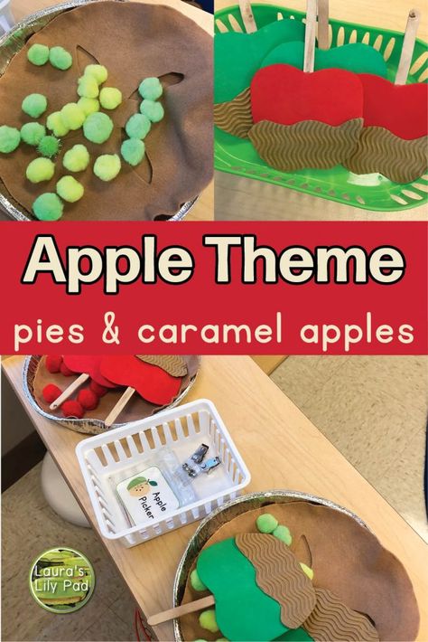 Apple Pie Dramatic Play Center, Pretend Play Caramel Apples, Pretend Play Apple Orchard, Apple Picking Dramatic Play Preschool, Apple Stand Dramatic Play, Apple Dramatic Play, Apple Orchard Dramatic Play, Preschool Apple Theme Activities, Apple Theme Parties