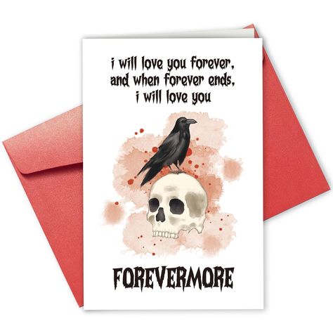 PRICES MAY VARY. This Poe themed card is suitable for a variety of occasions and is the perfect greeting card for that special person in your life. Printed on high quality card stock and beautifully packaged. All cards feature unique designs and quality embellishments. Card size: 8.1*5.3in (comes with a nice red envelope). Built-in blank space to write your personalized messages. Thanks for taking the time to read the listing. Hope you have a pleasant shopping experience! Cute Birthday Cards For Husband, Halloween Card For Boyfriend, Halloween Puns For Boyfriend, Horror Valentines Day, Valentines Day Gift Card, Horror Valentines, Birthday Card For Men, Love Cards For Him, Halloween Greeting Cards