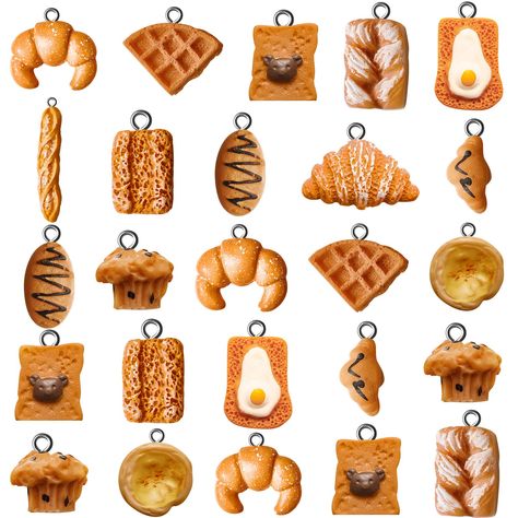 PRICES MAY VARY. Vivid Mini Breads: you will get 60 pieces food charms in our package, including 12 different styles in total, each style comes with 5 pieces, there are breads and baking food in various shapes, which will meet your daily requirement Simulation Food Charms: our food charms for jewelry making are made of resin and alloy, they are life like and vivid, simple but exquisite, the small circle and round hole at the top can be added to most chains as you want, sturdy and reliable to app Food Bread, Food Charms, Bread Toast, Egg Tart, Charms For Jewelry Making, Jewelry Making Necklace, Diy Baking, Chocolate Chip Muffins, Small Charms