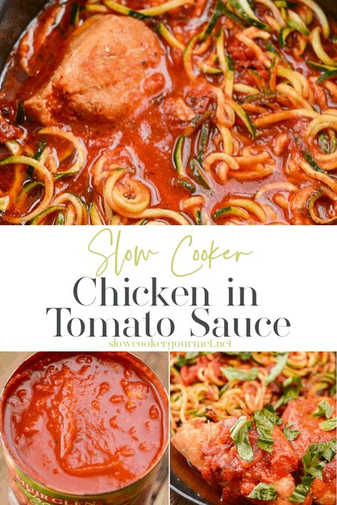 Chicken In Tomato Sauce, Fridge Staples, Recipe With Zucchini, Tomato Sauce Chicken, Chicken Sauce Recipes, Chicken With Italian Seasoning, Recipe Using Chicken, Paleo Crockpot, Veggie Noodles