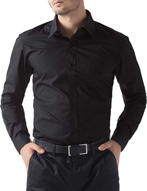 Paul Jones Men's Long Sleeves Button Down Dress Shirts at Amazon Men’s Clothing store Black Men Date Night Outfit, Black Dress Shirt Men, Dress Shirt For Men, Casual Dress Shirt Men, Dress Shirts For Men, Designer Plus Size Clothing, Business Dress Shirts, Black Button Up Shirt, Mens Dress Shirts