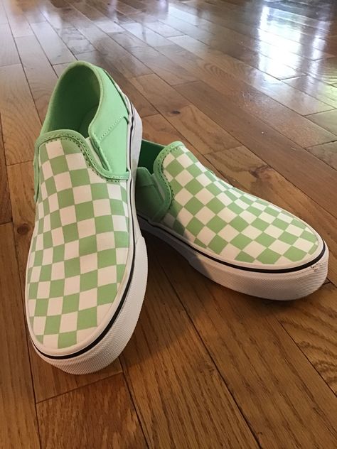 Vans Aesthetic, Checkered Shoes, Checkered Vans, Aesthetic Green, Aesthetic Shoes, Green Aesthetic, Vans Classic Slip On Sneaker, Sage Green, Slip On Sneaker