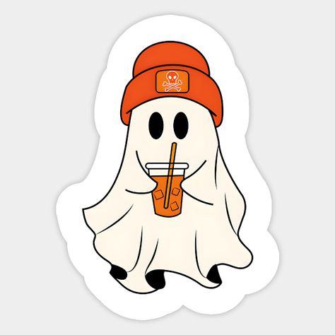 Cute Ghost Coffee, Little Ghost Iced Coffee, Boo Ghost, Ghost Coffee, Halloween Coffee Lovers -- Choose from our vast selection of stickers to match with your favorite design to make the perfect customized sticker/decal. Perfect to put on water bottles, laptops, hard hats, and car windows. Everything from favorite TV show stickers to funny stickers. For men, women, boys, and girls. Ghost With Beanie Tattoo, Ghost Holding Taco Tattoo, Taco Tattoos, Ghost With Coffee, Ghost Coffee, Coffee Halloween, Ghost Ghost, Ghost Tattoo, Little Ghost