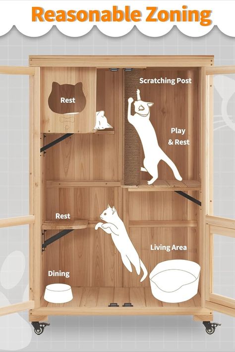 MCombo Luxury Cat House with Scratching Post, Wooden Large Cat Villa with Wheels, Multi-Feature Cat Condo with Escape Door, Cat Cages Enclosures with Shelter Indoor/Outdoor Dog And Cat House Combo, Cat Indoor House, Diy Indoor Cat House, Cat Hotel Design, Luxury Cat Room, Cat Cages Outdoor, Cat Cage Ideas, Cat Condo Ideas, Cat Cages Indoor