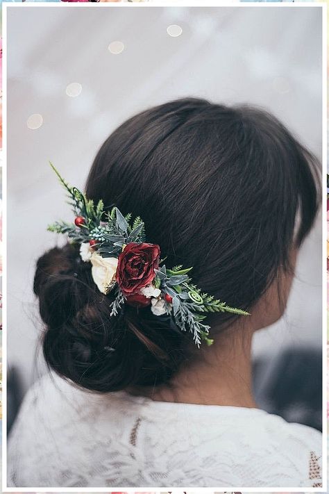 Winter Wedding Headpiece - Looking for some great deals from the leading brands, look no further. Click to visit TODAY! Christmas Wedding Flowers, Bridal Flower Hair Comb, Holiday Hair Accessories, Winter Wedding Hair, Christmas Hair Accessories, Bridal Hair Headpiece, Boho Wedding Hair, Sleigh Bells, Bridesmaid Hair Accessories