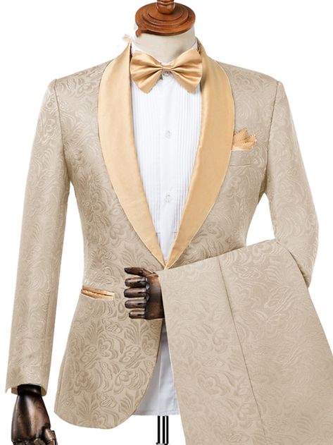 Golden Suits For Men, Ivory Wedding Tuxedo For Men, Yellow Wedding Suit Groom, Cream Grooms Suit, White And Gold Groomsmen Suits, Beauty And The Beast Wedding Bridesmaid Dresses, Champagne Suits For Men Wedding, Yellow Suit Wedding, Gold Tuxedo Wedding