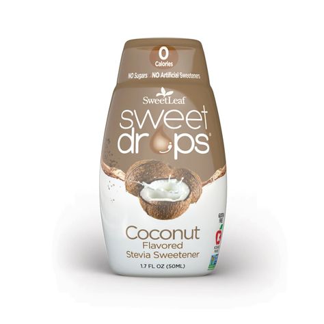 Product Description Get the taste of a tropical getaway captured in a bottle with our Coconut Sweet Drops®. Our Sweet Drops® are made with all-natural stevia, gluten-free, keto kind and free of carbohydrates. Say Aloha (hello) to the amazing sweet coconut flavor and goodbye to artificial flavors with SweetLeaf® liquid Flavor Water, Yogurt Oatmeal, Sweet Carts, Liquid Stevia, Dropper Bottle, American Heart Association, Zero Calories, Natural Branding, Tropical Getaways