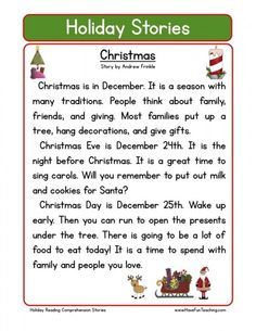 Christmas Holiday Reading Comprehension, Christmas Reading Comprehension, Free Reading Comprehension Worksheets, Teaching Reading Comprehension, Christmas Teaching, Christmas Reading, Holiday Stories, Christmas Worksheets, Have Fun Teaching