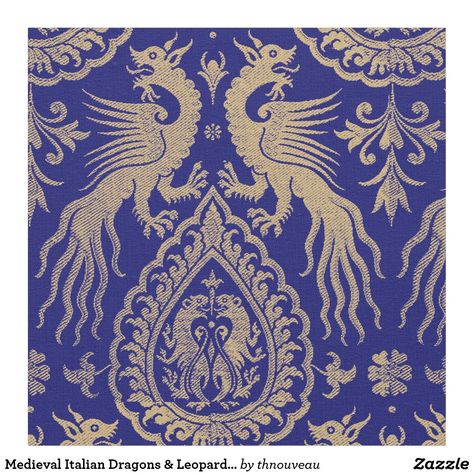 Medieval Italian Dragons & Leopards Pattern Fabric Dragon Medieval, Historical Textiles, Medieval Pattern, Medieval Embroidery, Italian Pattern, Medieval Dragon, Medieval Tapestry, Dragon King, Mural Ideas