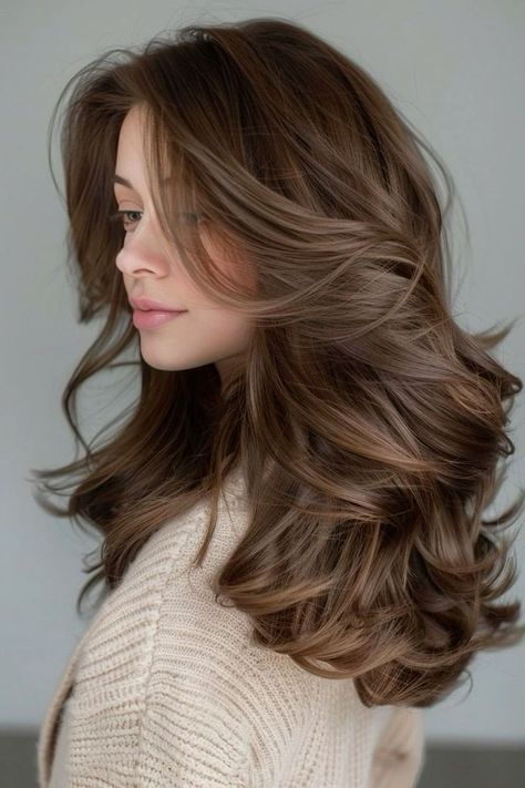 Milk Chocolate Brunette, Hair Colors 2024, Hair Color 2024 Trends Women, Milk Brown Hair, Milk Chocolate Hair Color, Trend Hair Color, Chocolate Brown Hair Color, Brown Hair Looks, Layered Haircuts For Medium Hair