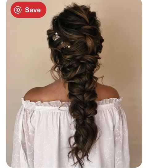 Big Braid For Wedding, Big Braid Bridal Hair, Long Loose Braid Wedding, Bride Hairstyles With Braid Wedding Updo, Wedding Hair For Brown Hair Brides, Boho Wedding Hair Braid Loose Waves, Bridesmaid Hair French Braid, Wedding Braid Brunette, Fancy Braid Hairstyles For Long Hair