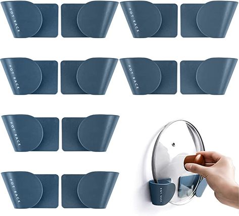 Amazon.com - DOERDO 6 Pairs of Wall Mount Pot Lid Organizer, Cabinet Door Organizer Pot Hangers for Kitchen Wall Mount, Adjustable Lid Holder for Kitchen Wall(Blue) - Pot Hangers For Kitchen, Cabinet Door Organizer, Pot Lid Organizer, Pot Lid Storage, Pot Hangers, Blue Shelves, Wall Blue, Organizer Cabinet, Pot Lid Organization