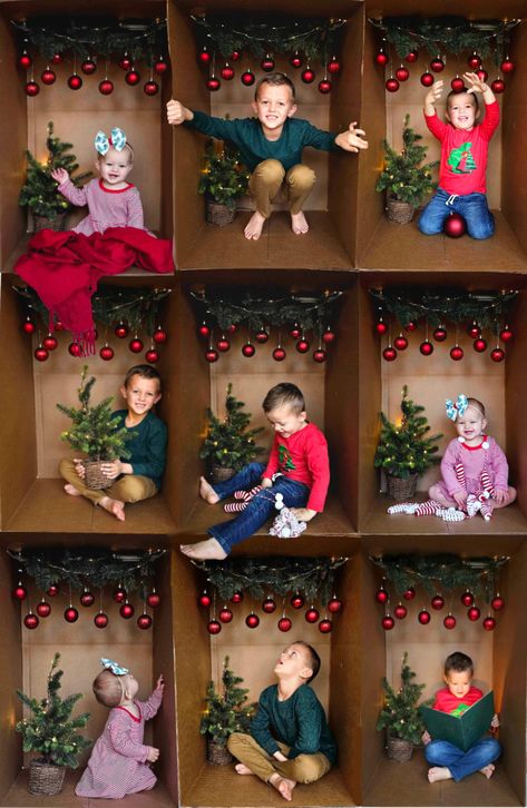 DIY Christmas Photos in a Box Diy Christmas Photos, Christmas Photoshoot Kids, Diy Christmas Photoshoot, Christmas Mini Shoot, Holiday Photos Outfits, Diy Christmas Photo, Diy Christmas Card, Foto Kids, Clear Packaging