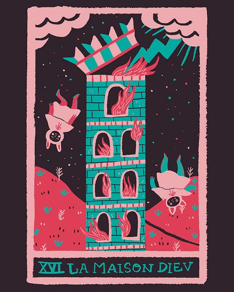 Tarot (Ongoing series) on Behance Tarot Cards Design, Tarot Pattern, Tarot Illustration, The Tower Tarot Card, Celtic Cross Tarot, The Tower Tarot, Tarot Card Design, Rider Waite Tarot, Tarot Major Arcana