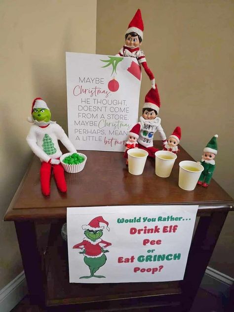 New Elf On The Shelf Ideas 2024, You’ve Been Elf’ed, Elf For Teens, Elf On The Shelf Game Ideas, Funny Snoop On A Stoop Ideas, Elf On The Shelf With Grinch, Elf Grinch Ideas, Snoop On The Stoop, Elf On The Shelf Ideas Adults