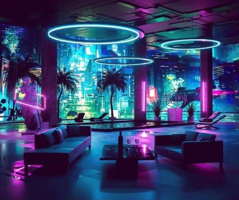 Neon Lights, Cyberpunk, Neon, Living Room, Furniture