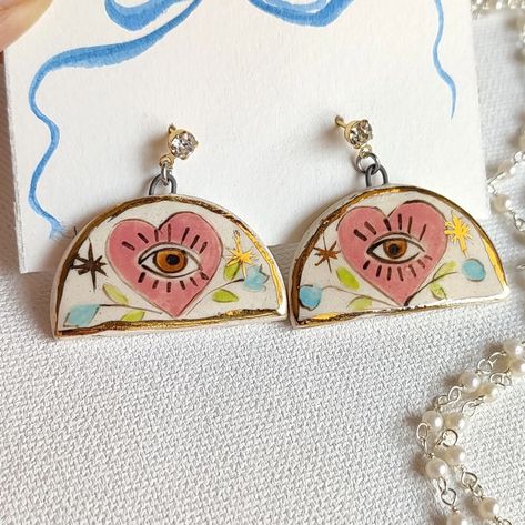 Every handmade piece has a story – join ours. ❤ These earrings are made with slab pottery technique with stoneware clay, hand painted with underglazes and fired in the kiln. Each ceramic piece is handmade and hand painted by my mother and me. #ceramicjewelry #ceramicjewellery #ceramiclovers #ceramicsmadewithlove #hanmadejewellery #handmadejewelry #handmade #ceramics #ceramiclicious #pottery_lovers #art #fashion #vogue #uniquejewelry #uniquejewellery #HandmadeCeramics #vocalforlocal #ceramics Boho Art Painting, Handmade Ceramic Jewelry, Pottery Jewelry, Boho Jewels, Fashion Vogue, Ceramic Inspiration, Jewerly Designs, Clay Hand, Ceramic Earrings