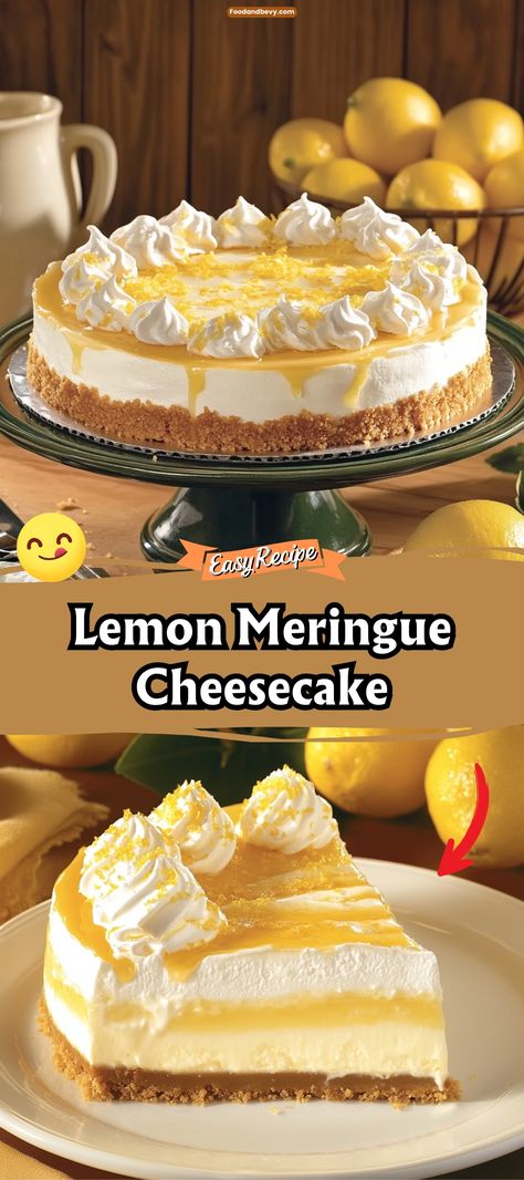 Brighten your dessert table with Lemon Meringue Cheesecake, an exquisite combination of zesty lemon cheesecake and a fluffy, toasted meringue topping. This dessert offers a refreshing twist on the classic cheesecake, ideal for celebrations or as a sophisticated finale to a special meal. #LemonCheesecake #Meringue #ElegantDesserts Best Lemon Meringue Pie, Meringue Cheesecake, Toasted Meringue, Meringue Topping, Lemon Meringue Cheesecake, Lemon Cheesecake Recipes, Meringue Pie Recipes, Lemon Cheese, Classic Cheesecake