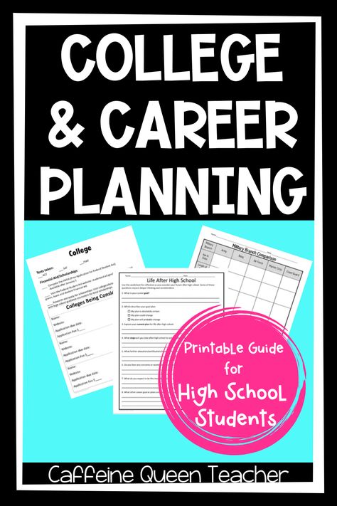 College & career planning: A printable guide for high school students.  These career planning worksheets will help high school students in career preparation activities during career education for high school. #careerpath #careereducation #collegeprep Getting Ready For College In High School, Career Exploration Worksheet High School, College And Career Readiness High School Activities, Career Counseling High School, College And Career Counselor Office, Career Preparation Activities, High School Career Exploration, College Readiness Activities High School, Career Readiness Activities