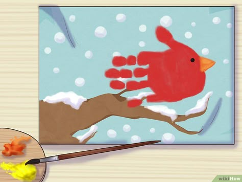 How to Make Handprint Cardinals: 7 Steps (with Pictures) - wikiHow Handprint Painting, Painting Snowflakes, Hand Print Art, Christmas Handprint Crafts, Handprint Christmas, Animals Jokes, Cute Animals To Draw, Footprint Crafts, Winter Art Projects