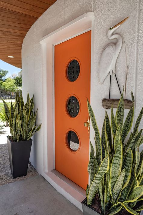 Orange Front Door, Orange Door, Dining Room Combo, Mid Century Architecture, Sarasota Fl, Dream House Decor, House Inspo, 2 Beds, Sarasota