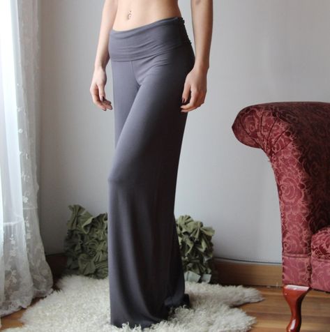 "Wide leg lounge pant in stretchy bamboo jersey with foldover waistband wear as high or low on the hips as you like. pairs nicely with the Icon range camisoles and tops (sold separately) to create your own dynamic pajama set. Shown on a model of 5'9\" in standard length  (approximately 32\" inseam) This item is made to order but may be available on a ready to ship basis in select sizes and colors here: https://www.etsy.com/listing/1225008906/bamboo-pants-with-foldover-waistband?ref=listings_mana Bamboo Pants, Tap Pants, Wide Leg Lounge Pants, Bamboo Pajamas, Cotton Sleepwear, Jersey Pants, Womens Pyjama Sets, Sleepwear Sets, Organic Cotton Fabric