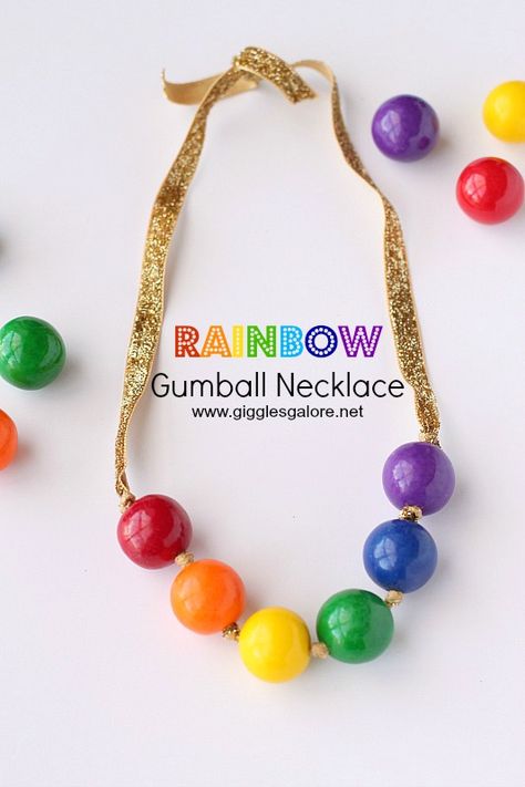 These colorful Rainbow Gumball Necklaces are great for St. Patrick's Day gifts and would also make darling party favors for rainbow themed parties too. #stpatricksday #diy #parties #rainbow #partyideas #partyfavors #crafts Bubblegum Party, Gumball Necklace, Developmental Activities, Candy Couture, Rainbow Theme Party, Rainbow Parties, Diy Rainbow, Rainbow Crafts, Necklace Tutorial