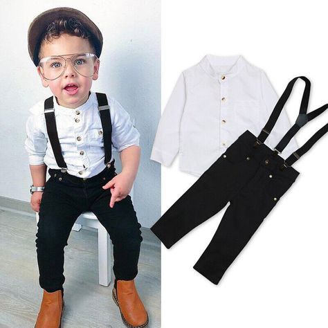 Suspenders Boys Outfit, Baby Boy White Shirt, Gentleman Outfit, Strap Pants, Set Clothes, Trouser Outfit, Boys Long Sleeve Shirts, Boys Long Sleeve, Toddler Kids