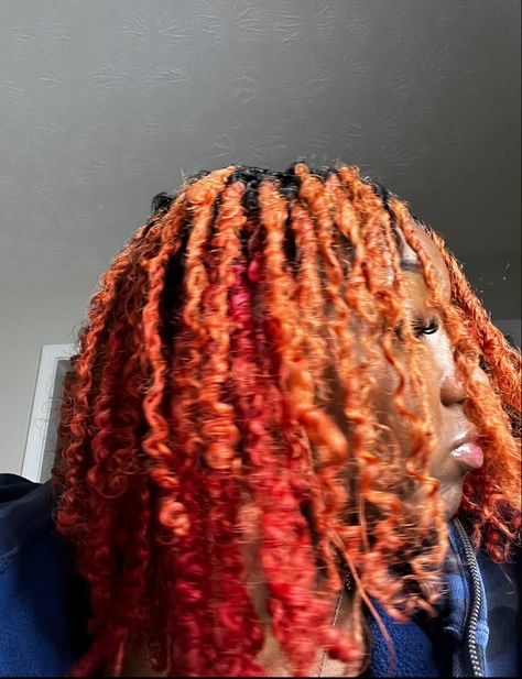 #locs #twostrandtwist #orangelocs #redlocs Red And Blonde Hair Color Locs, Red And Ginger Locs, Ginger And Red Locs, Dreadlocks Dyed, Dread Colors, Locs Colors, Orange Dreads, Ginger Locs, Black Locs