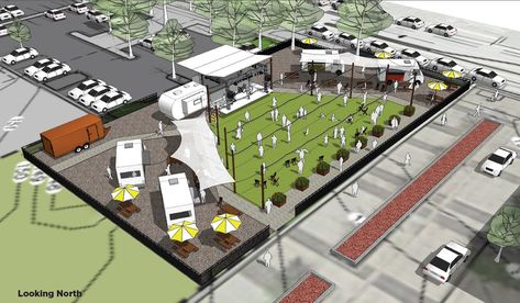 Food Truck Park Design Ideas, Innovation District, Container Park, Food Truck Park, Food Court Design, Truck Garden, Brewery Design, Park Ideas, Food Truck Festival