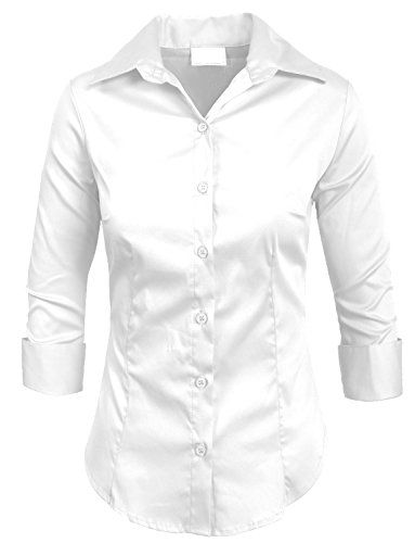 Ne People Roll Up 3  4 Sleeve Button Down Shirt with Stretch WHITE X  Large *** Read more  at the image link.Note:It is affiliate link to Amazon. Three Quarter Sleeve Shirt, White Button Up Shirt, Work Formal, Three Quarter Sleeve Tops, Basic Blouses, White Long Sleeve Top, White Button Down Shirt, White Long Sleeve Shirt, White Button Down